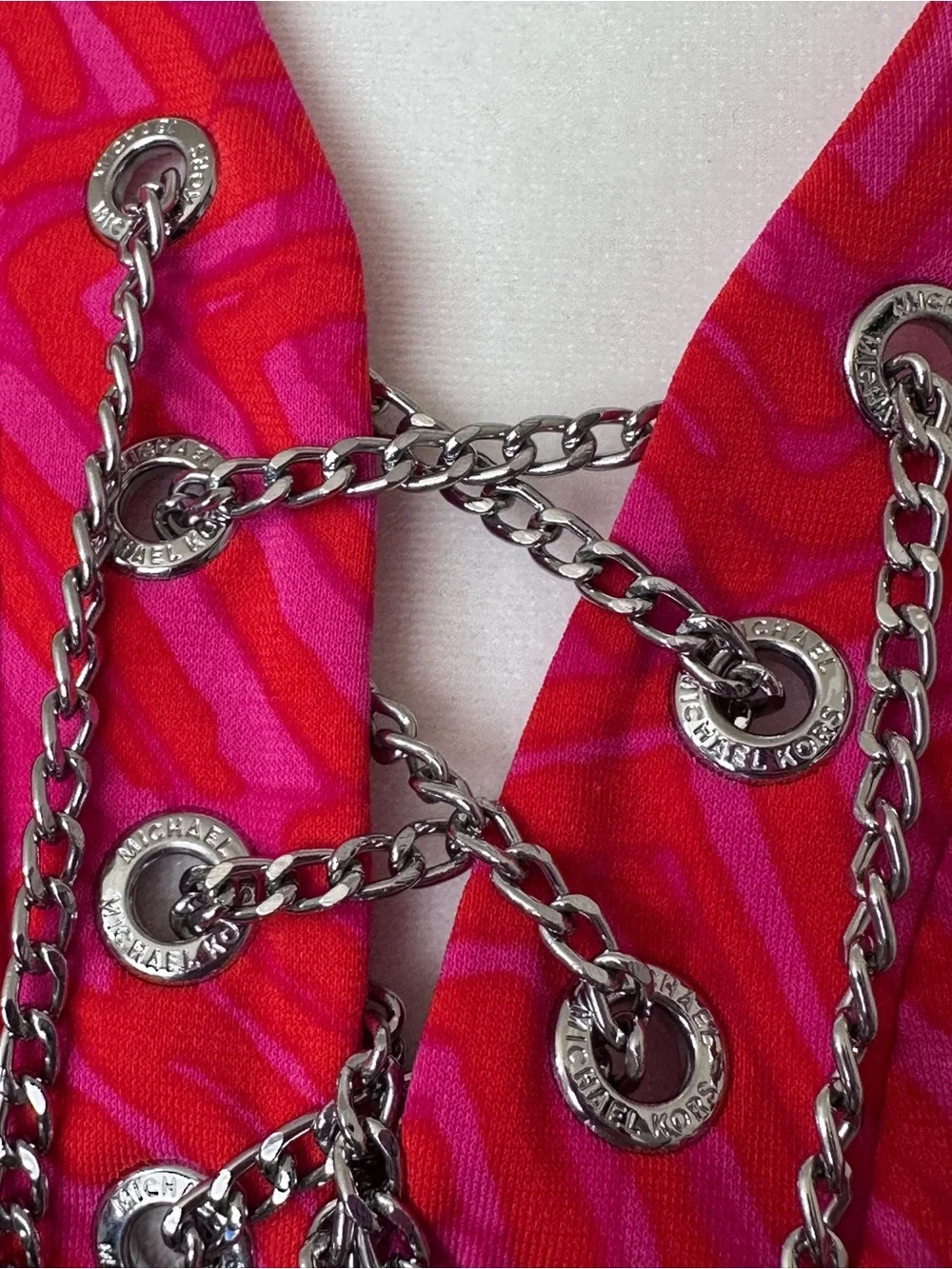 MICHAEL Michael Kors Pink Lace-Up Belted Midi Dress - Size Medium